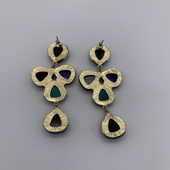 Multi Color Stones And Crystals Dangle Long Drop Fashion Earrings - Picture 7 of 9